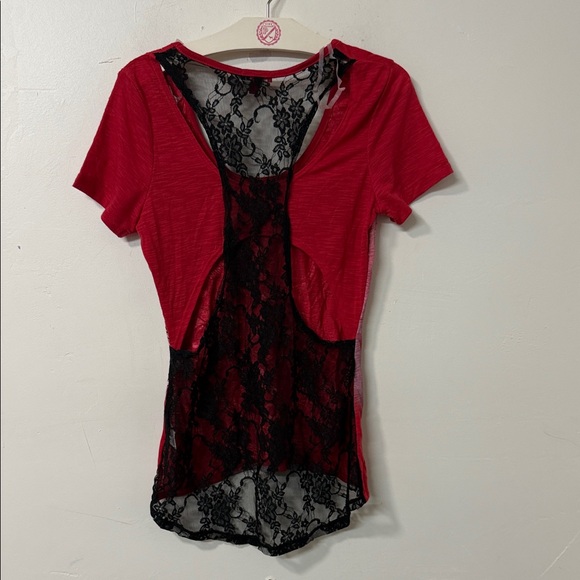BONGO Red and Black Graphic Lace Tee y2k - Picture 4 of 4
